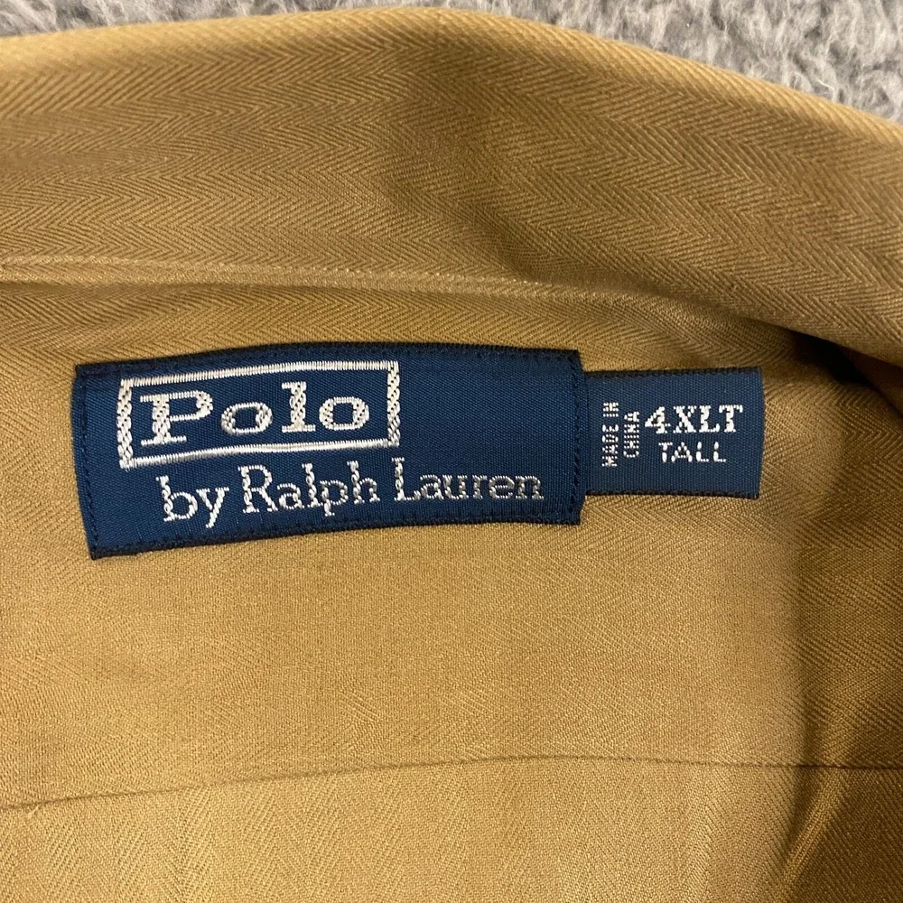 Polo‎ Ralph Lauren Shirt Mens 4XLT Silk Cotton Herringbone Woven Tan Brown NEW